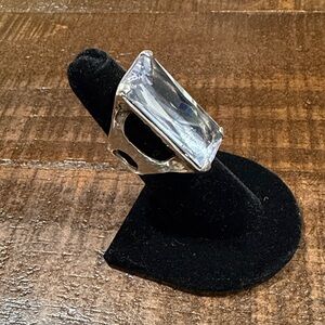 Large Rectangular Clear Crystal Statement Ring